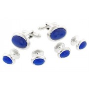 Dark Blue Cats Eye Cufflinks and Studs